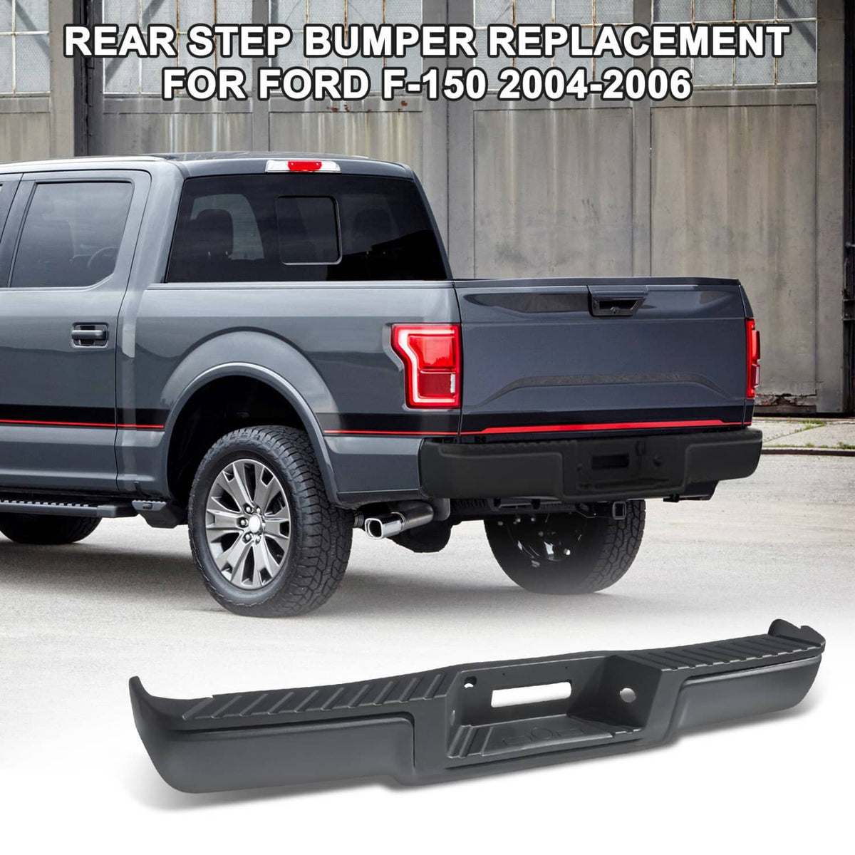 Bethesda Industrial Black Rear Setp Bumper w/LED Light for 2004-2006 Ford F150 w/o Sensor Hole New