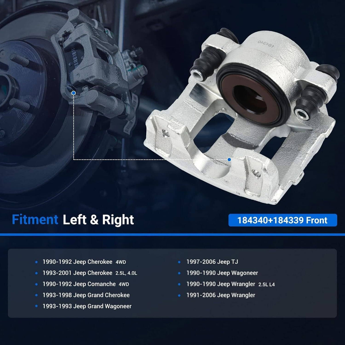 Bethesda Industrial 2x Front Brake Calipers for Jeep Grand Cherokee Comanche XJ Wrangler TJ LH & RH