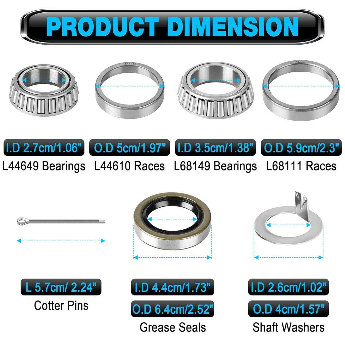 Bethesda Industrial Set of 2 Trailer Bearing Kit Seals L44649/L44610, L68149/L68111 For 3500# Axle