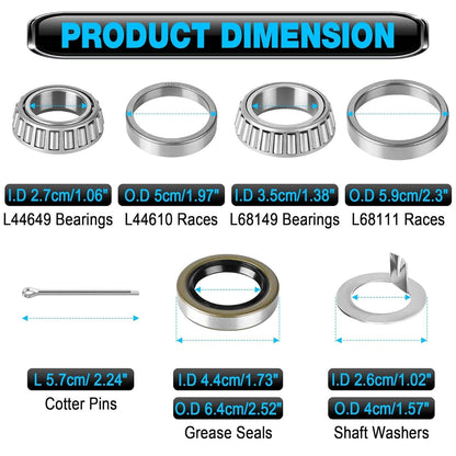 Bethesda Industrial Set of 2 Trailer Bearing Kit Seals L44649/L44610, L68149/L68111 For 3500# Axle