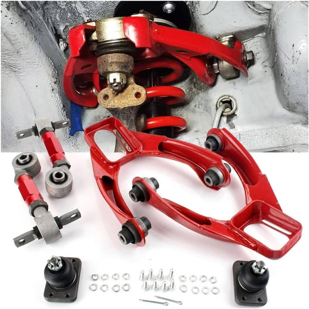 Bethesda Industrial Front Upper Control Arms+Rear Camber Adjustable Set For 1996-2000 Honda Civic EK