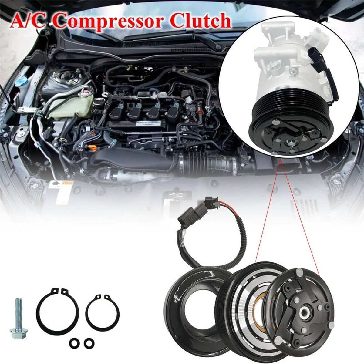 Bethesda Industrial AC Compressor Clutch 12V Kit w/7-Groove for Honda Civic 2016 2017-2021 L4 2.0L