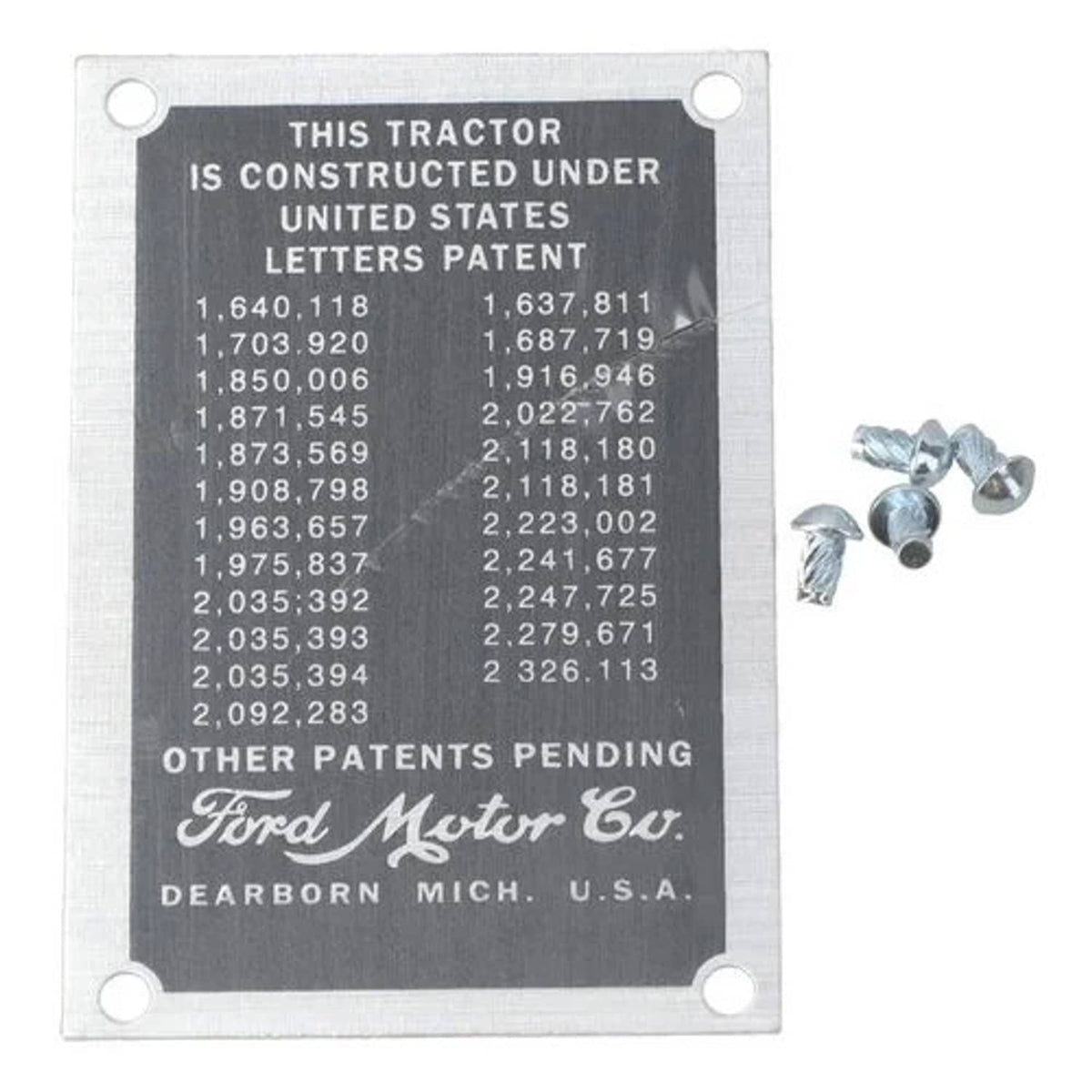 Bethesda Industrial Patent Data Plate fits Ford 2N 9N 9N14001