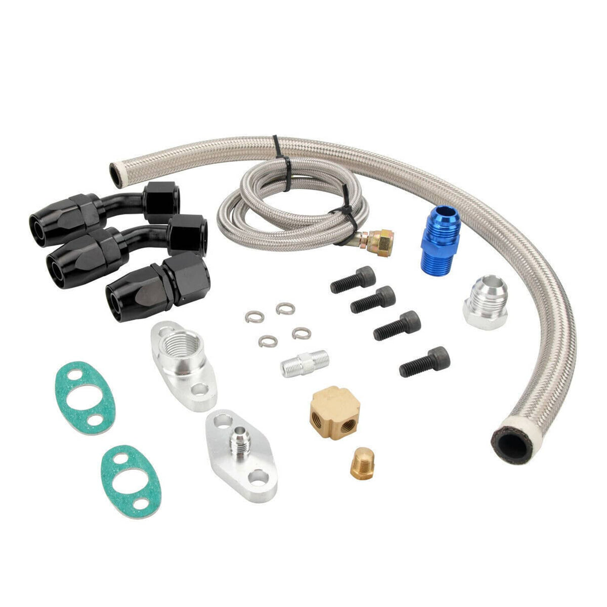 Bethesda Industrial Universal Turbo Oil Line Feed Kit w/ Return Drain Flange T3 T4 T04E Oil Pan Plug