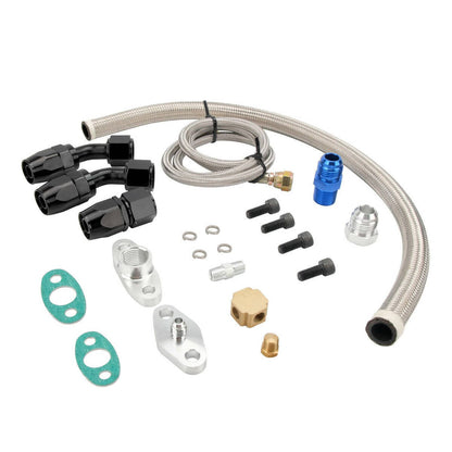 Bethesda Industrial Universal Turbo Oil Line Feed Kit w/ Return Drain Flange T3 T4 T04E Oil Pan Plug
