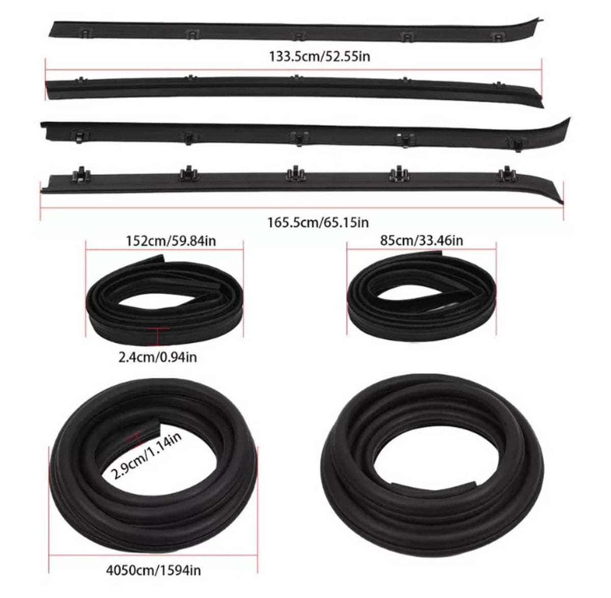Bethesda Industrial Front Door Window Run Sweep Felts Weatherstrip Seals Kit for Chevy GMC Truck