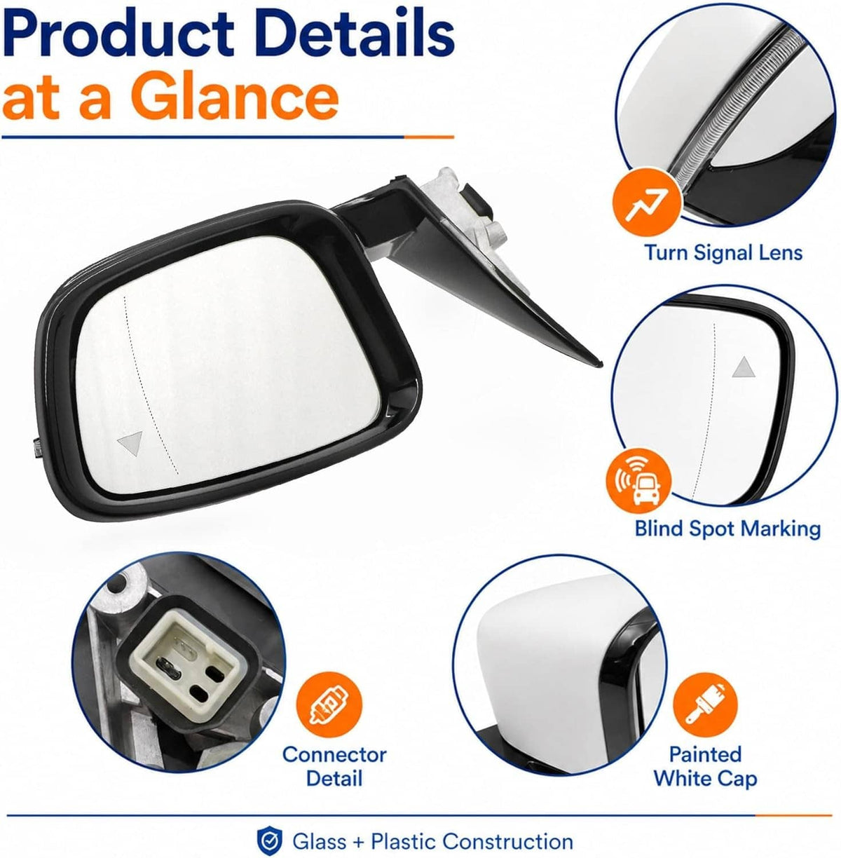 Bethesda Industrial Passenger Side Mirror w/Blind Spot White For 2019-2023 BMW 320i 330i 330e