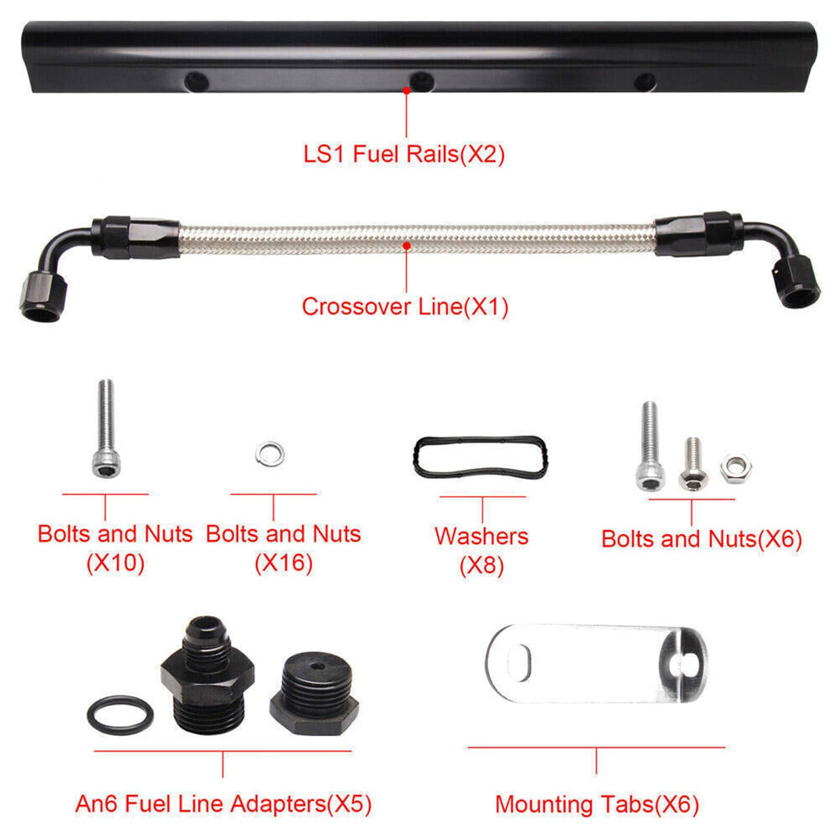 Bethesda Industrial Black Billet Fuel Rail Kit Intake Manifold & Hardware for LS LS1 LS2 LS3 LS6 New