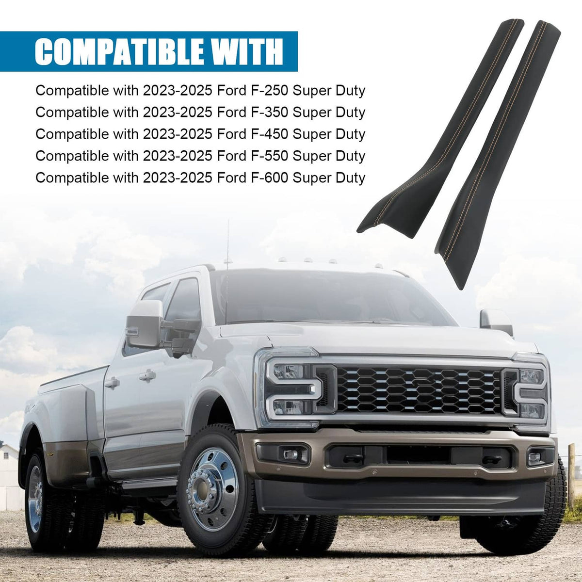 Bethesda Industrial Center Console Padded Black Leather Trim For 2023-2024 Ford Super Duty Limited