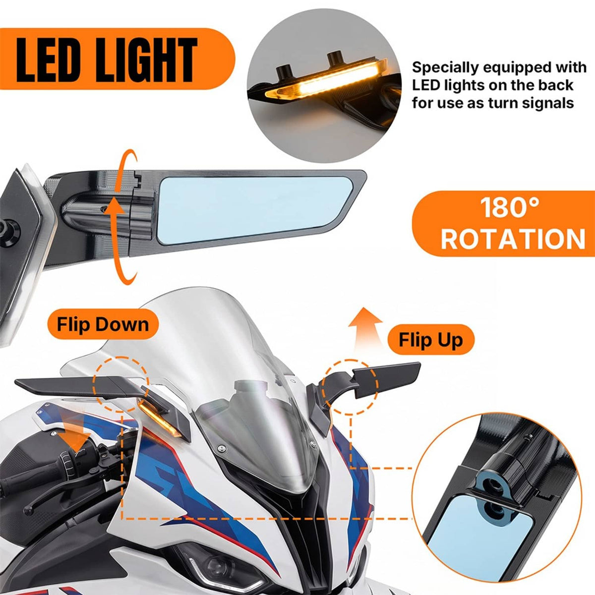 Bethesda Industrial CNC Aluminum Adjustable Wind Wing Side View Mirrors For BMW S1000RR 2019-2026