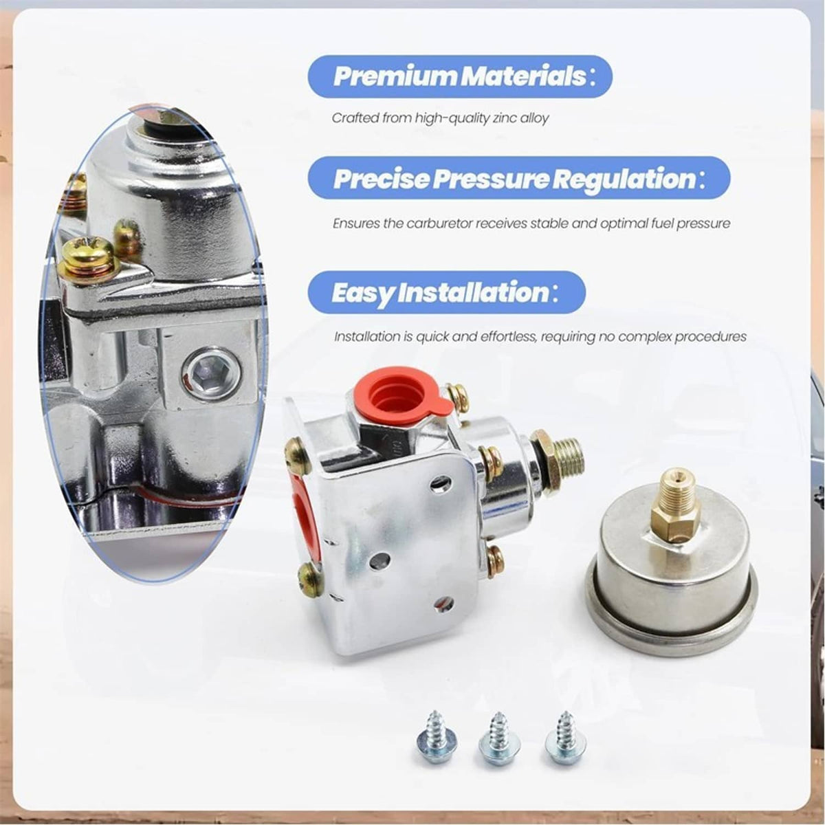 Bethesda Industrial Silver Low Fuel Pressure Regulator Gauge 12-804 for Carburetor Carb Quick Fuel