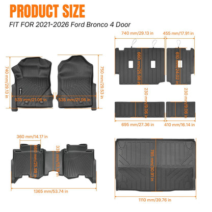 Bethesda Industrial 8Pcs Floor Mats Cargo Liner with Backrest Mat For Ford Bronco 4 Door 2021-2026