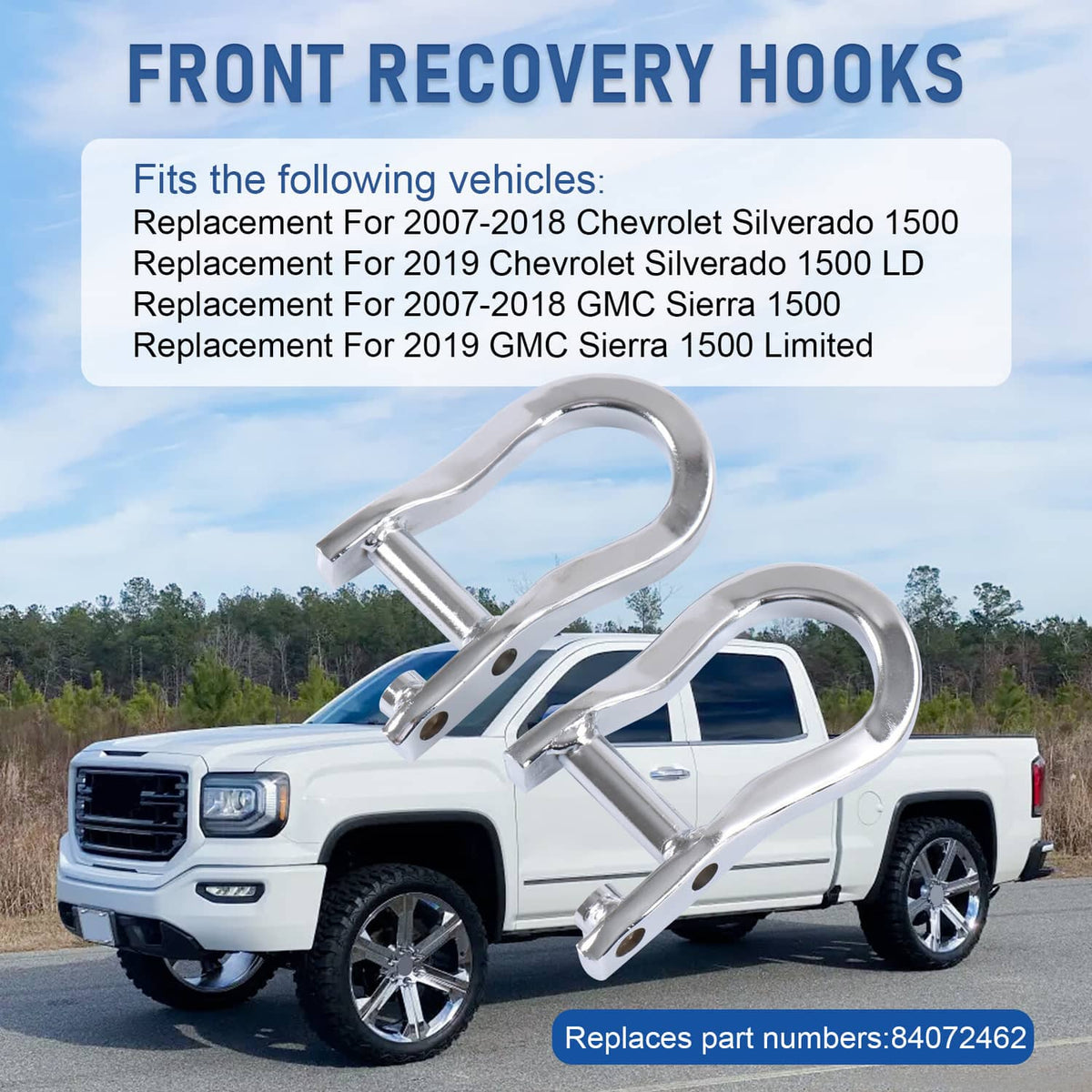 Bethesda Industrial Chrome Tow Hooks Kit For GM Chevrolet Silverado Sierra 1500 2007-2019 84072462