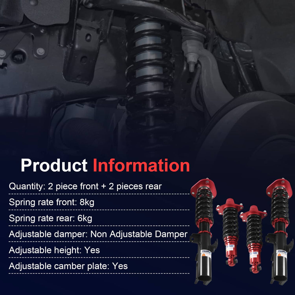 Bethesda Industrial Red Front & Rear Full Coilover Struts Adjustable Height For 2005-2010 Scion tC