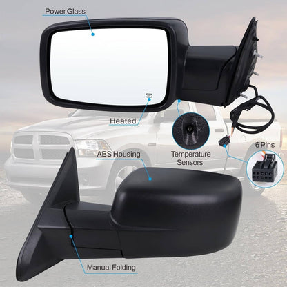 Bethesda Industrial Left / Driver Manual Fold+Heated+Temp Sensor Mirror For 2013-2019 Dodge Ram 1500