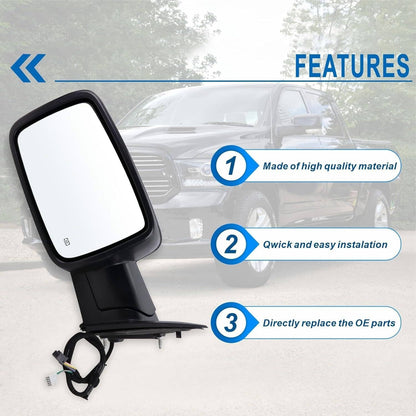 Bethesda Industrial Left / Driver For 2013-2019 Dodge Ram 1500 Power Fold+Heated+Temp Sensor Mirror