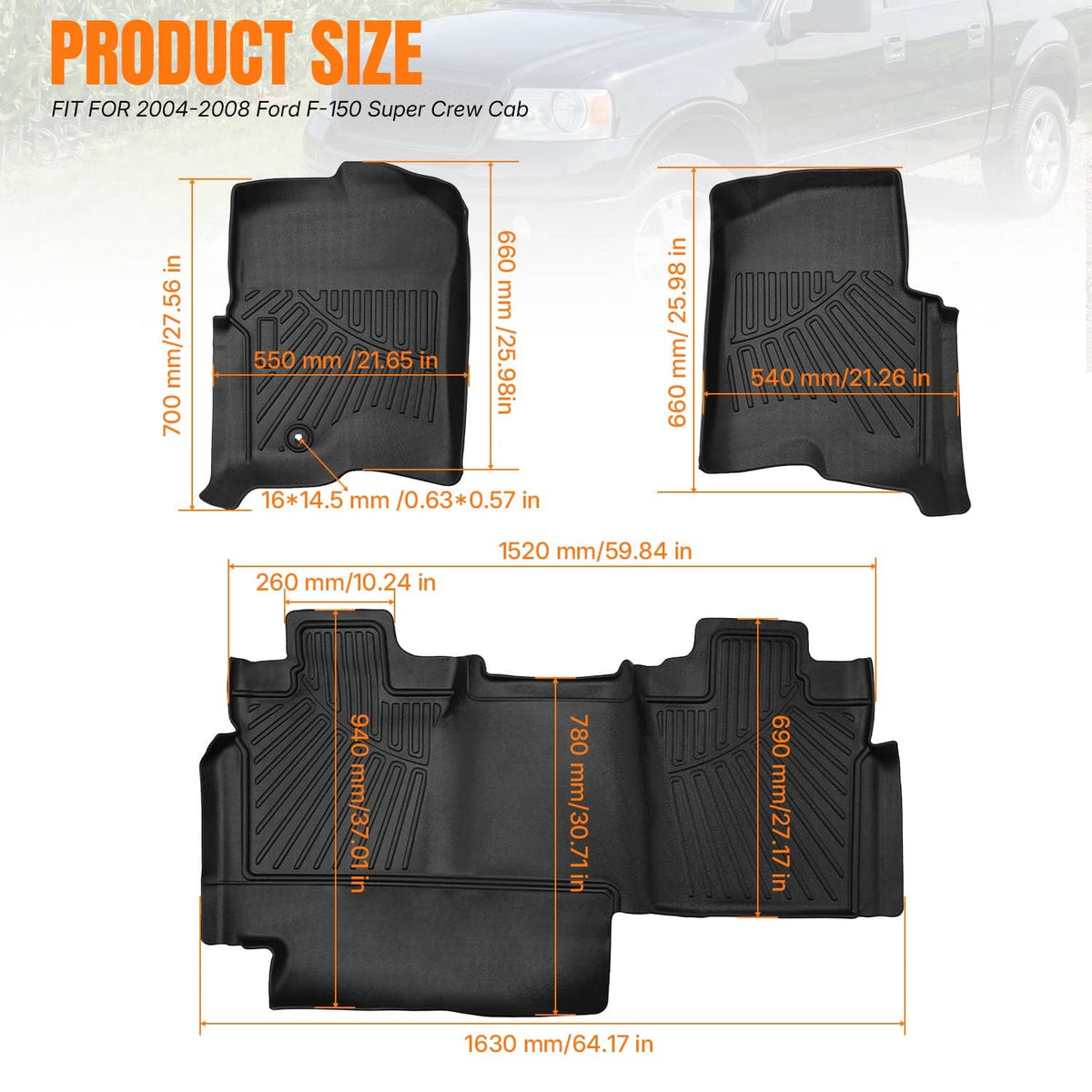 Bethesda Industrial For 2004 2005 2006 2007 2008 Ford F-150 Super Crew Cab New TPE Floor Mats Liners