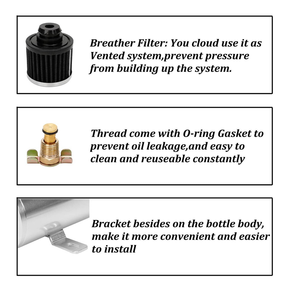 Bethesda Industrial 750ml 10AN Oil Catch Can Reservoir Tank & Breather Filter Baffled Kit Aluminum