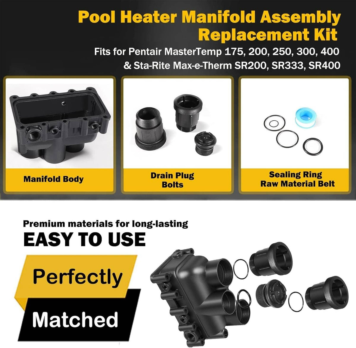 Bethesda Industrial Pool Heater Manifold Assembly Replacement Kit for Pentair MasterTemp 175, 200