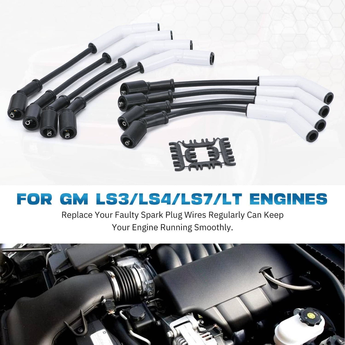 Bethesda Industrial Spark Plug Wire Set 9070C Extreme 9000 Ceramic Boot for GM LS3/LS4/LS7/LT N0I8