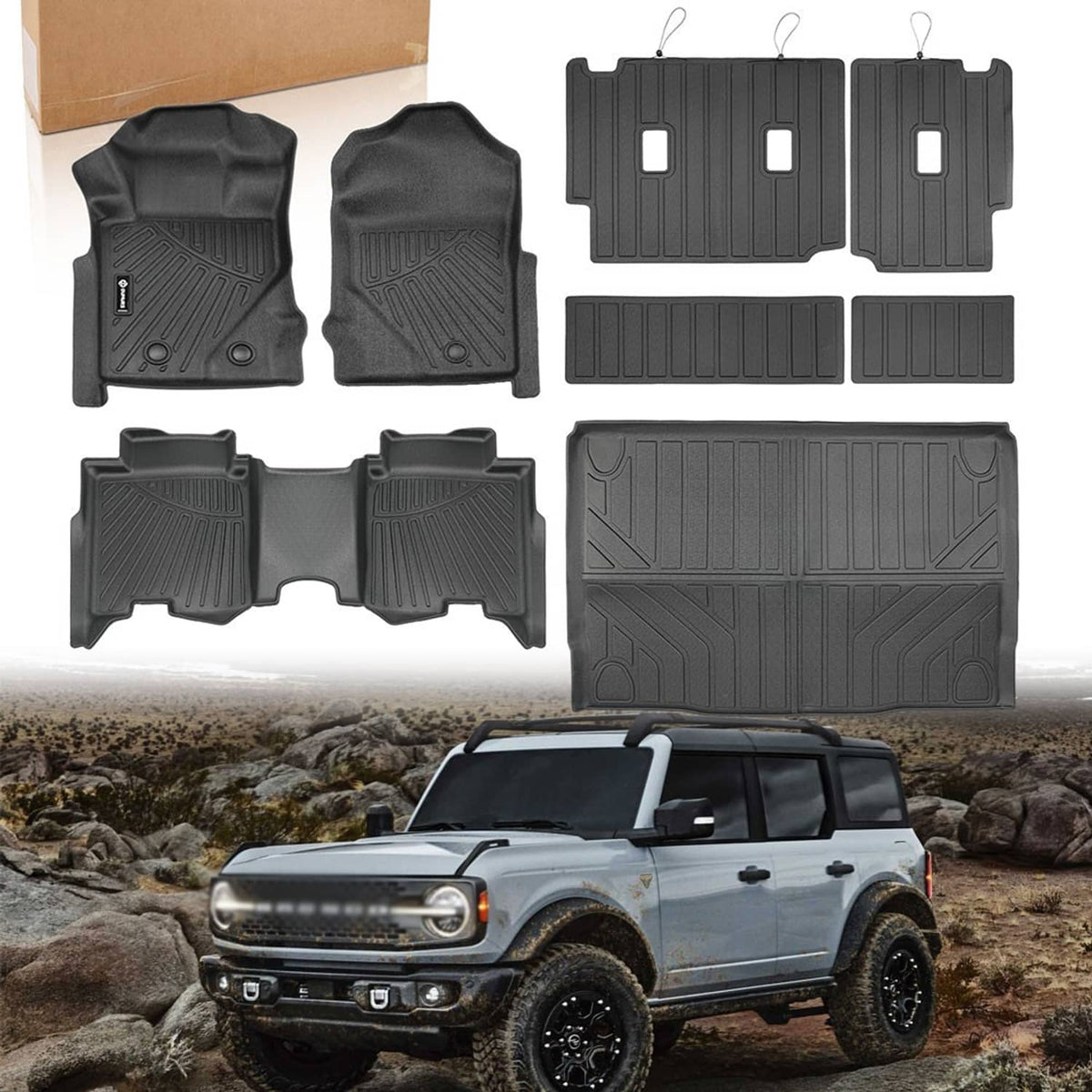 Bethesda Industrial All Weather Floor Mats Cargo Liner with Backrest Mat for Ford Bronco 4 Door