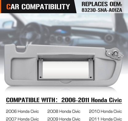 Bethesda Industrial Grey Passenger Side Right Sun Visor For 2006-2011 Honda Civic Sedan/Coupe