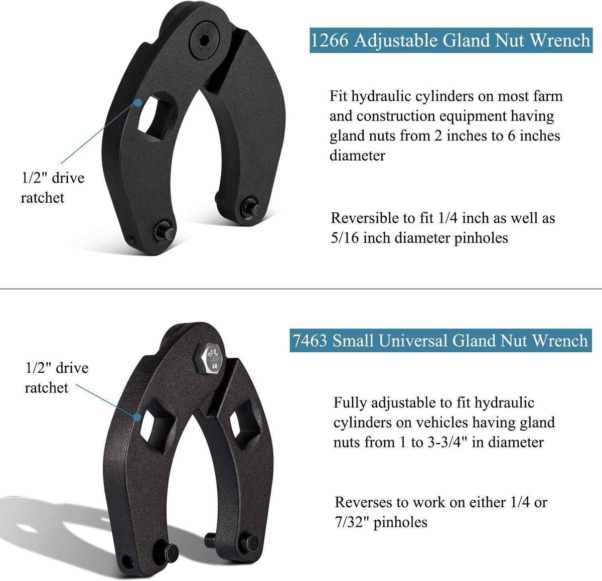 Bethesda Industrial Adjustable Gland Nut Wrench 1266 + 7463 Spanner Tool Set for Hydraulic Cylinder