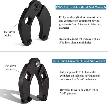 Bethesda Industrial Adjustable Gland Nut Wrench 1266 + 7463 Spanner Tool Set for Hydraulic Cylinder