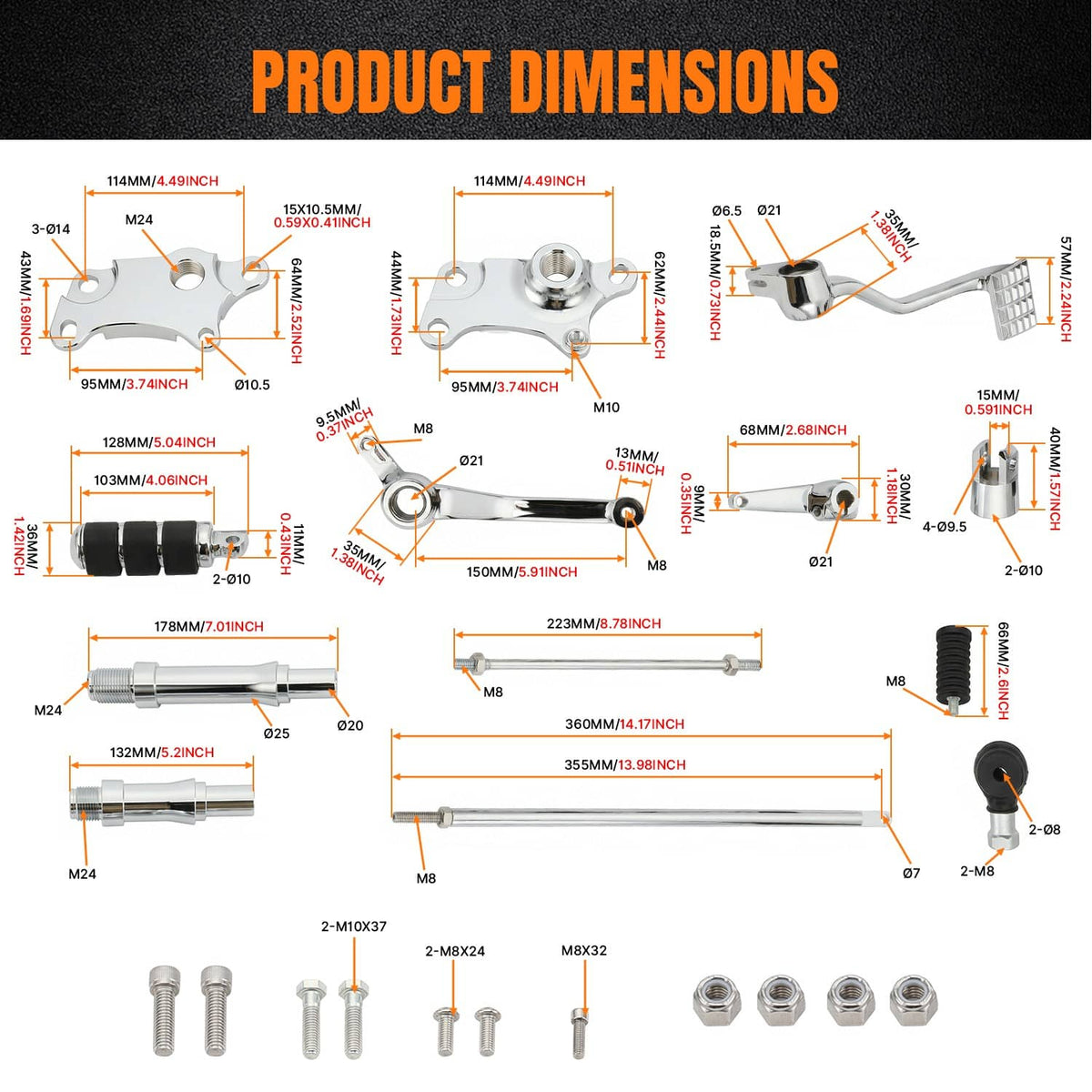 Bethesda Industrial Complete Forward Control Pegs Levers & Linkage For Sportster 883 1200 1991-2003