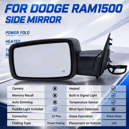 Bethesda Industrial Pair For 2013-2019 Ram 1500 Side Mirror Chrome Power Fold Heated Temper Sensor