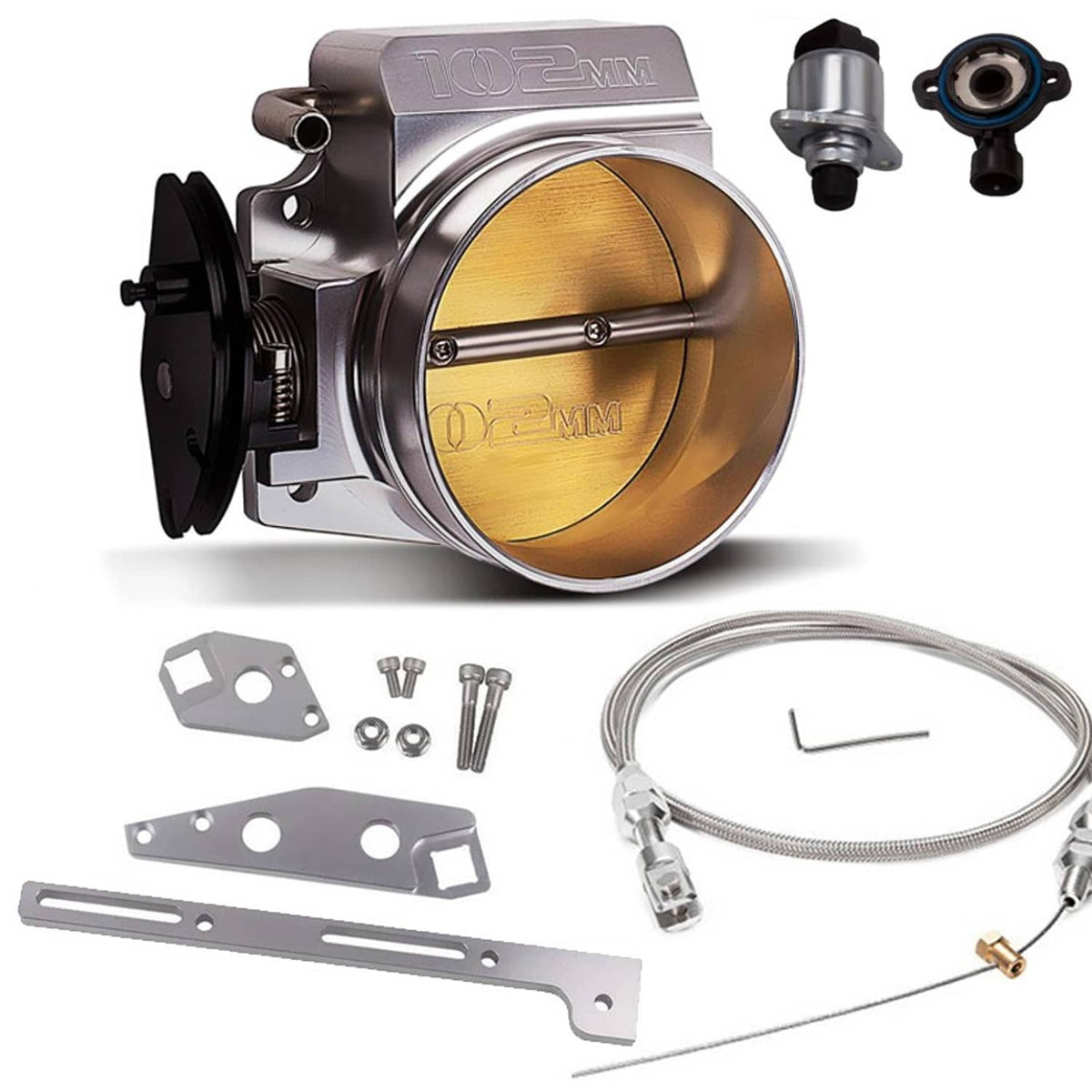 Bethesda Industrial 4 Bolt 102mm Throttle Body W/ TPS IAC+Throttle Cable For GM Gen III LS1 LS2 LS6