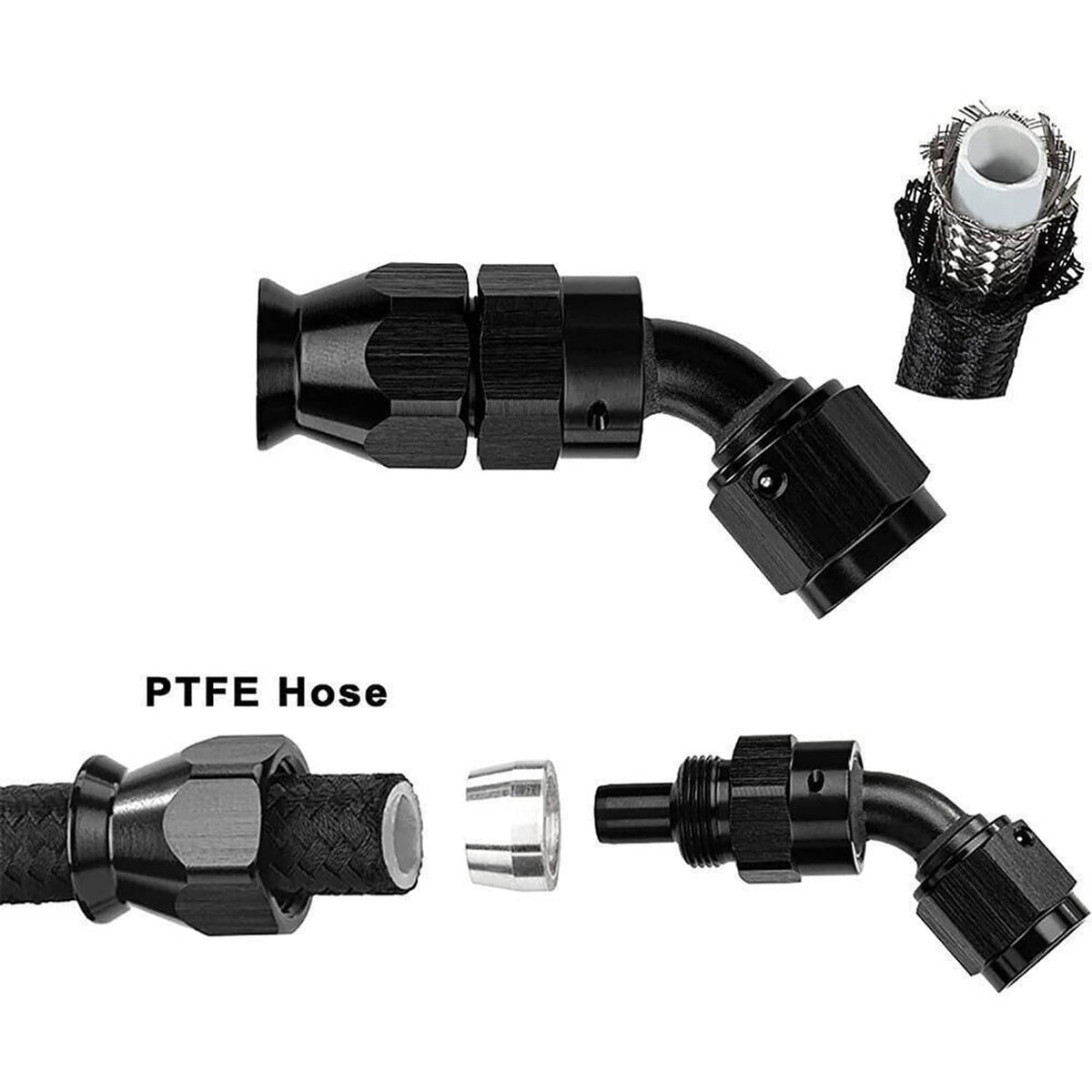 Bethesda Industrial 20FT 6AN 3/8" E85 PTFE LS Swap EFI Fuel Line Fitting Nylon Braided Fuel Kit New