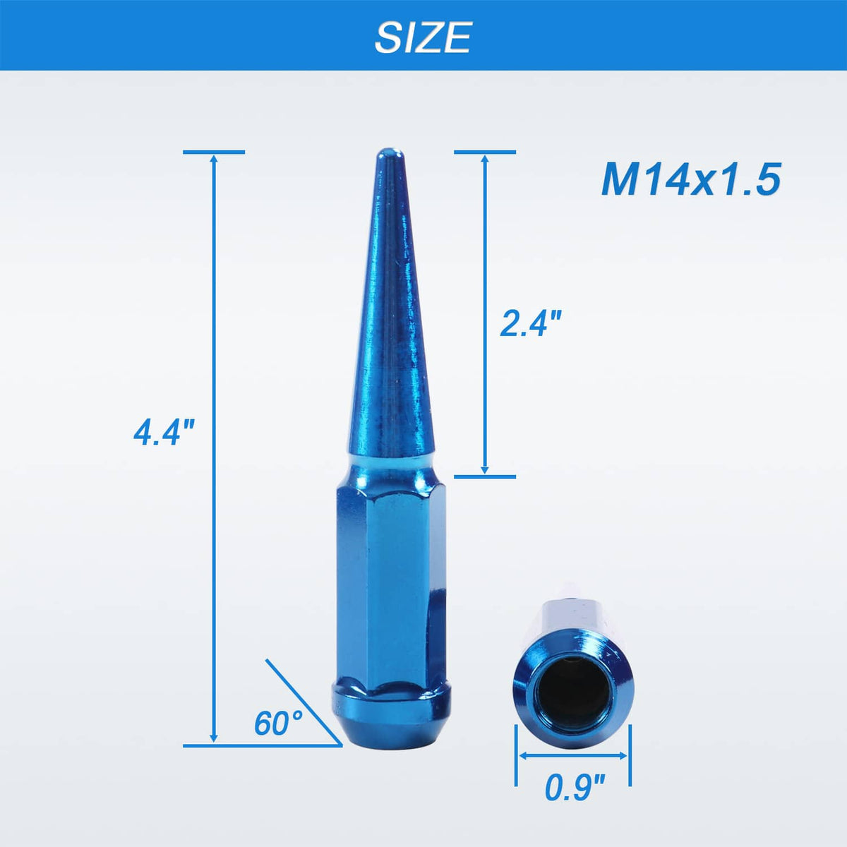 Bethesda Industrial 24PCS M14x1.5 Spike Lug Nuts 4.5 Tall Blue For 6 Lug GMC Chevy Ford With Key