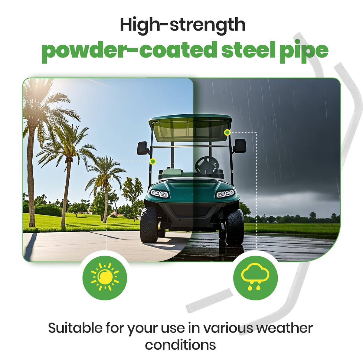 Bethesda Industrial Black Golf Cart Steel Front Roof Support Strut Kit For Advanced EV For ICON