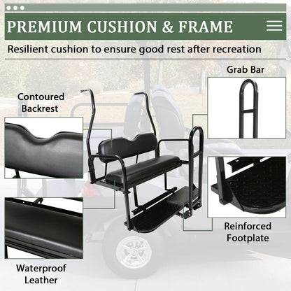 Bethesda Industrial Golf Cart Flip Rear Back Seat Kit Black Cushion For Club Car DS 00-13 w/Grab Bar