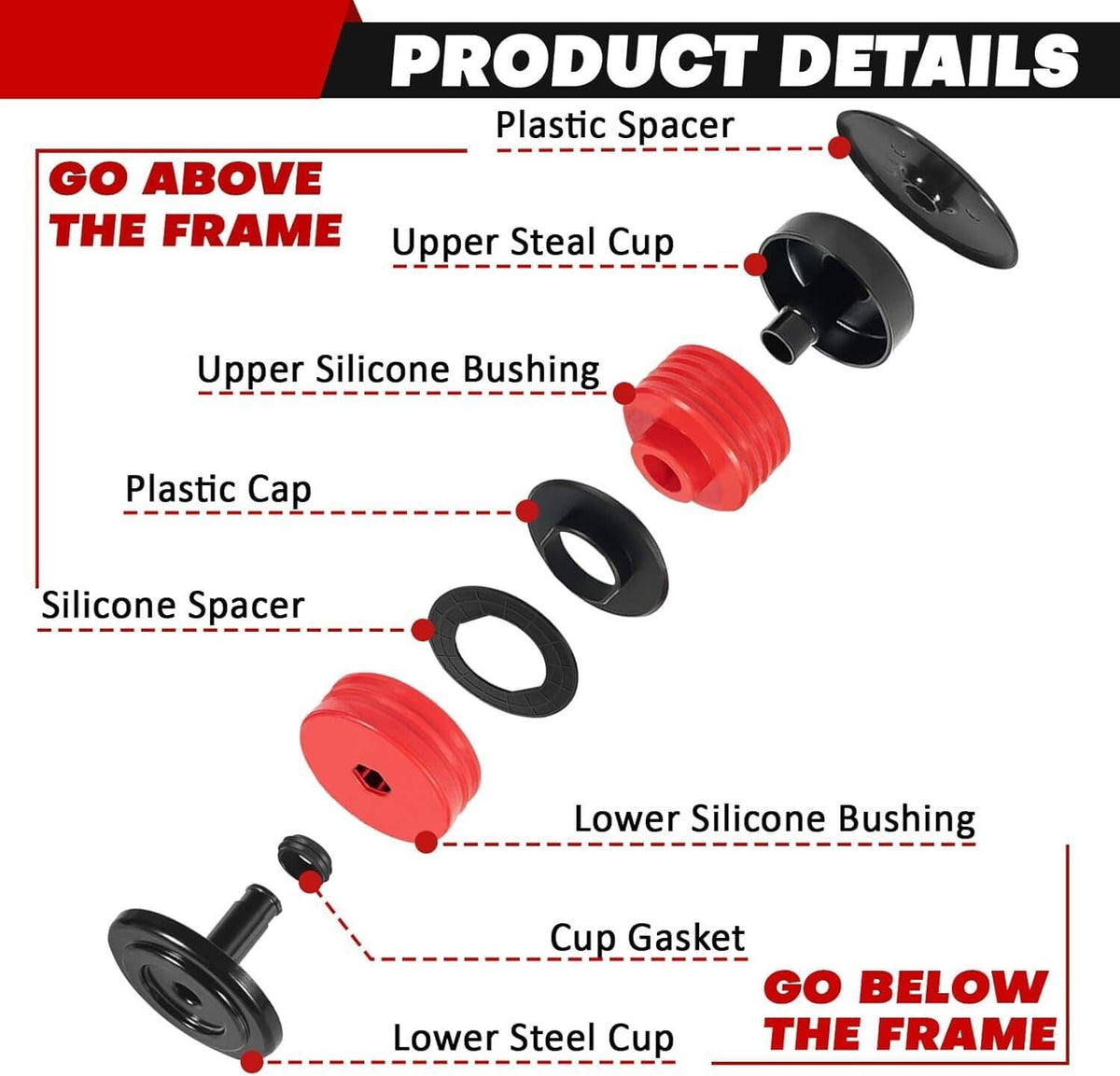 Bethesda Industrial Silicone Body Mount Bushing Kit for 2008-2016 Ford F250 F350 Super Duty Crew Cab