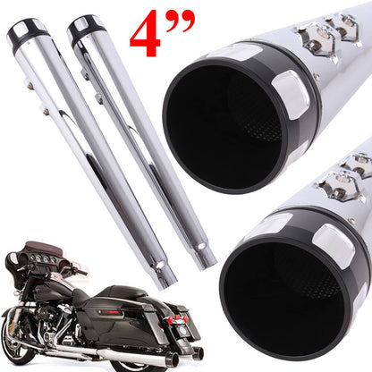 Bethesda Industrial Chrome Megaphone Slip-On Exhaust Pipes Mufflers For 1995-16 Harley Street Glide