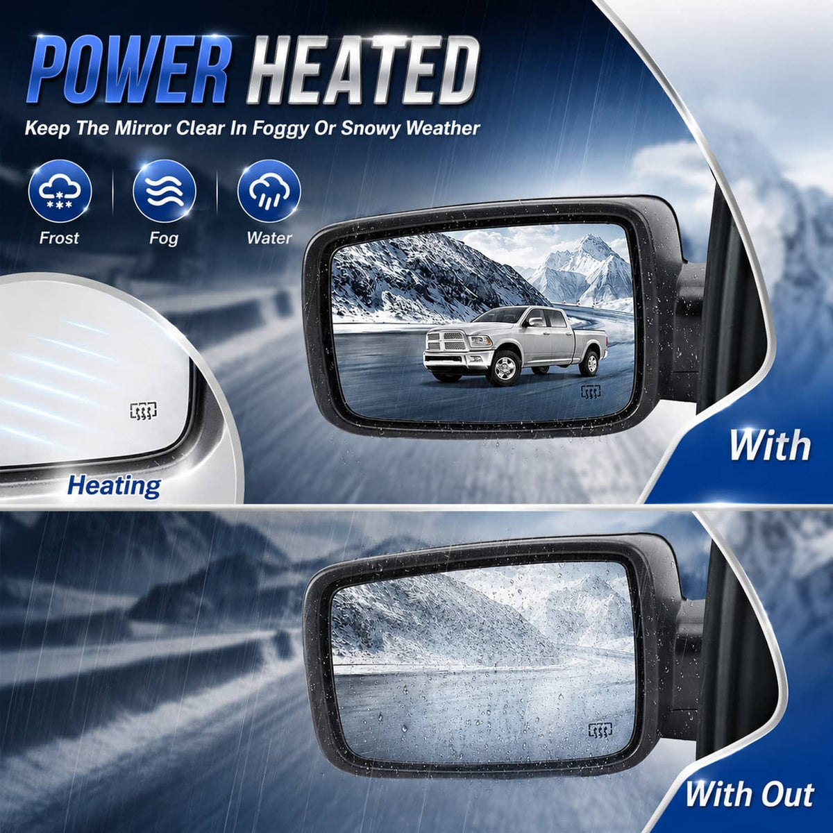Bethesda Industrial Pair For 2013-2019 Ram 1500 Side Mirror Chrome Power Fold Heated Temper Sensor