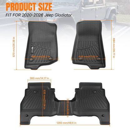 Bethesda Industrial Floor Mats Fit For 2020-2025 Jeep Gladiator All Weather TPE Protection Liners