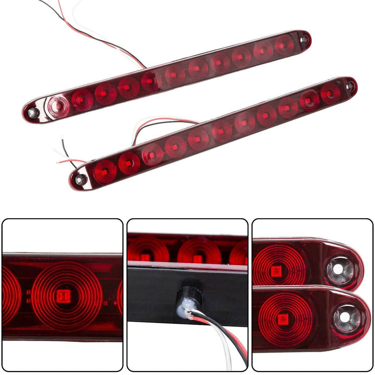 Bethesda Industrial 2 pcs 16" Red Trailer Truck Light Bar 11 LED chips Turn Rear Brake Lamp Strip