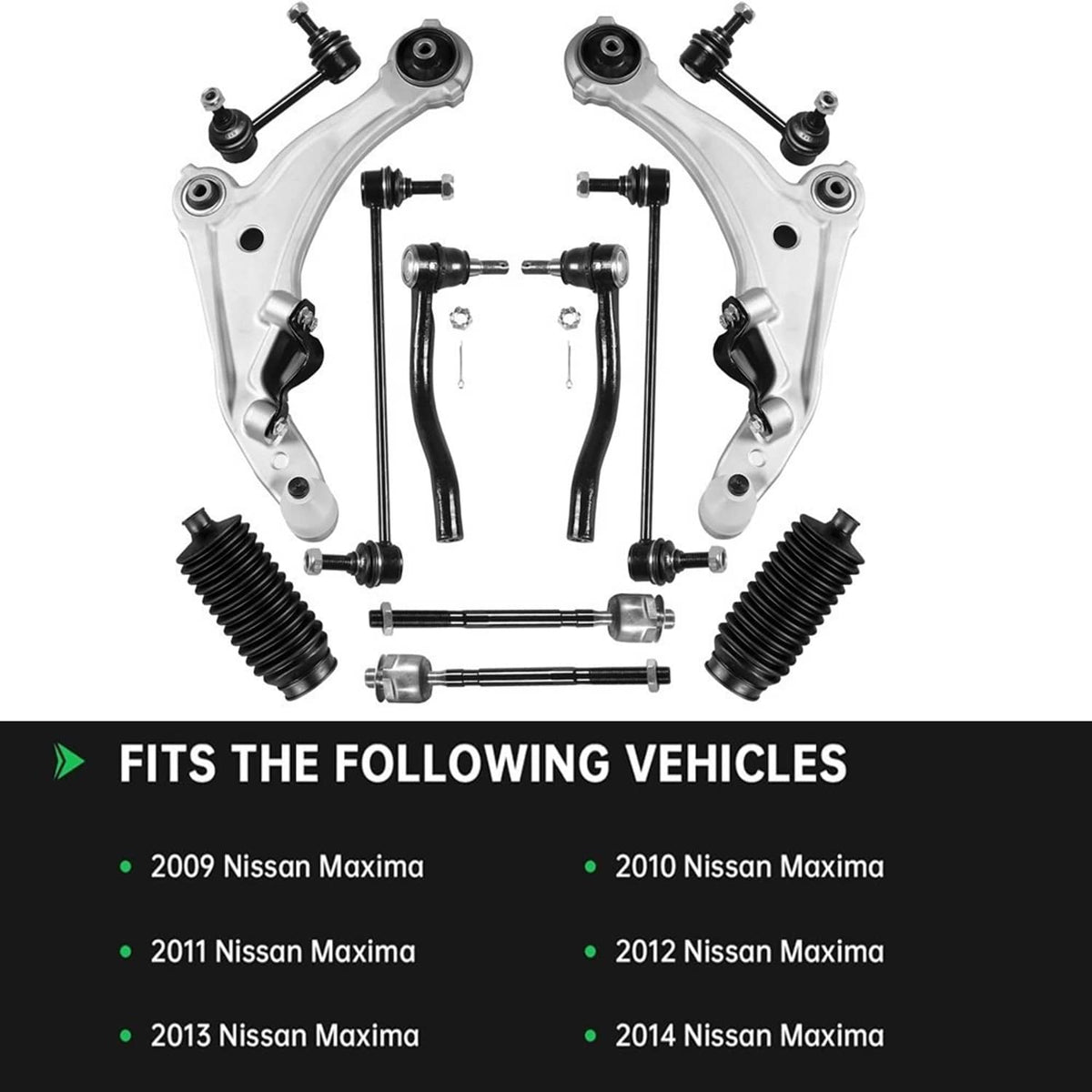 Bethesda Industrial 12Pcs Front Lower Control Arm Tie Rod Sway Bar Kit For 2009-2014 Nissan Maxima