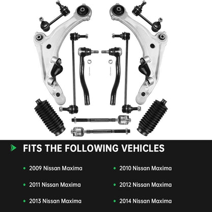 Bethesda Industrial 12Pcs Front Lower Control Arm Tie Rod Sway Bar Kit For 2009-2014 Nissan Maxima