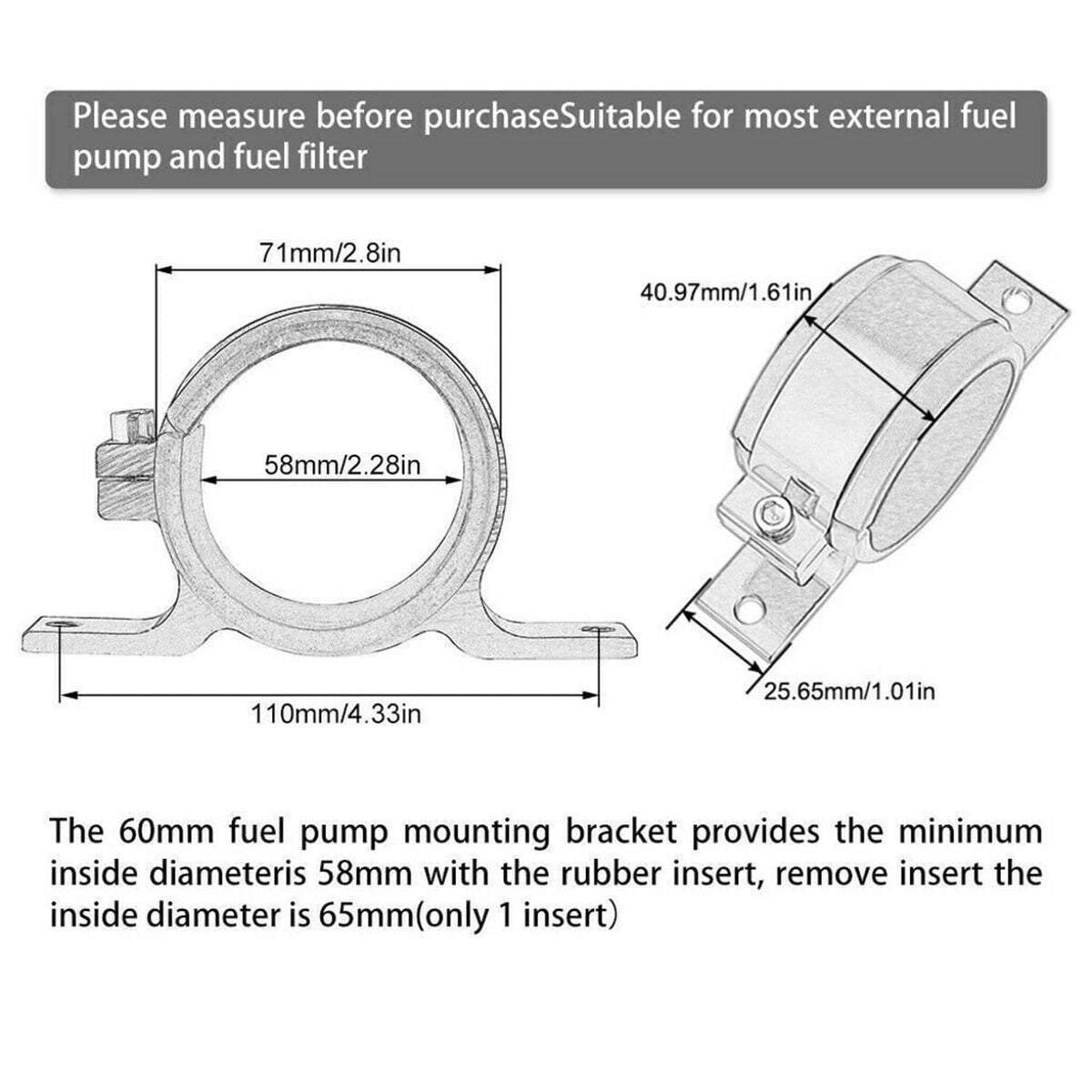 Bethesda Industrial 58MM  Fuel Pump Single Mount Bracket Fuel Filter External Bracket Clamp Cradle