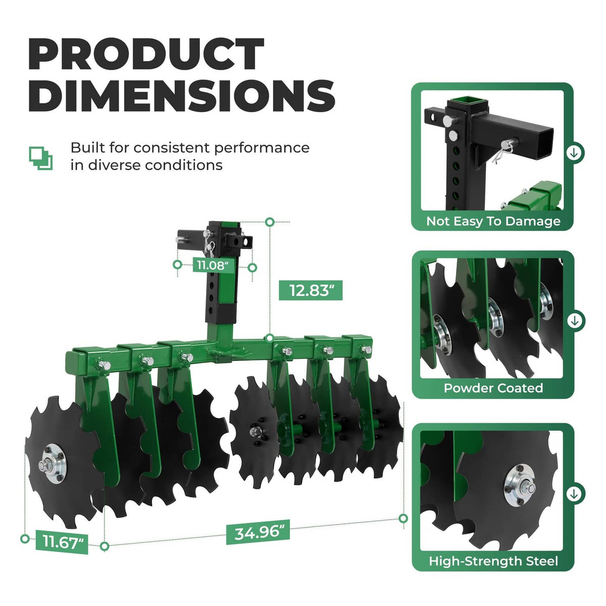 Bethesda Industrial Disc Harrow Plow 35" For ATVs UTVs Garden Tractors 2" Receiver Hitch W/ 8 Blades