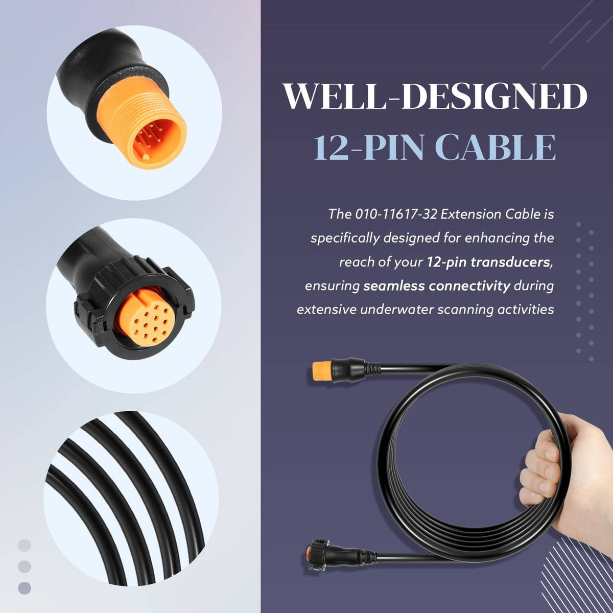 Bethesda Industrial Replace for Garmin 010-11617-32 Transducer Extension Cable 12-Pin 10ft. with XID