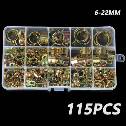 Bethesda Industrial 115PC 6-22mm Spring Hose Clamps Fastener Fuel Water Line Pipe Air Tube Clips Kit