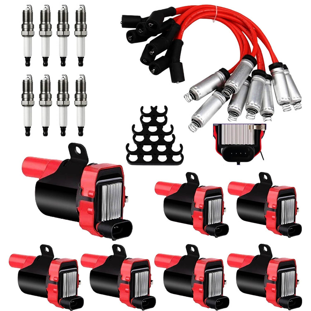 Bethesda Industrial 8 Set Round Ignition Coil and Spark Plug Wire For Chevy Silverado 1500 2500 GMC