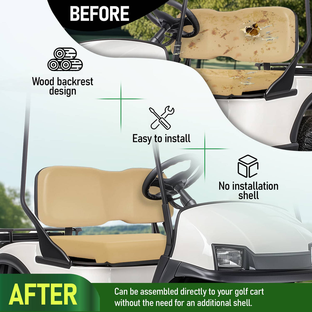 Bethesda Industrial Front Seat Assembly Bottom&Back Cushion For Club Car DS 2000.5-UP Tan Golf Cart