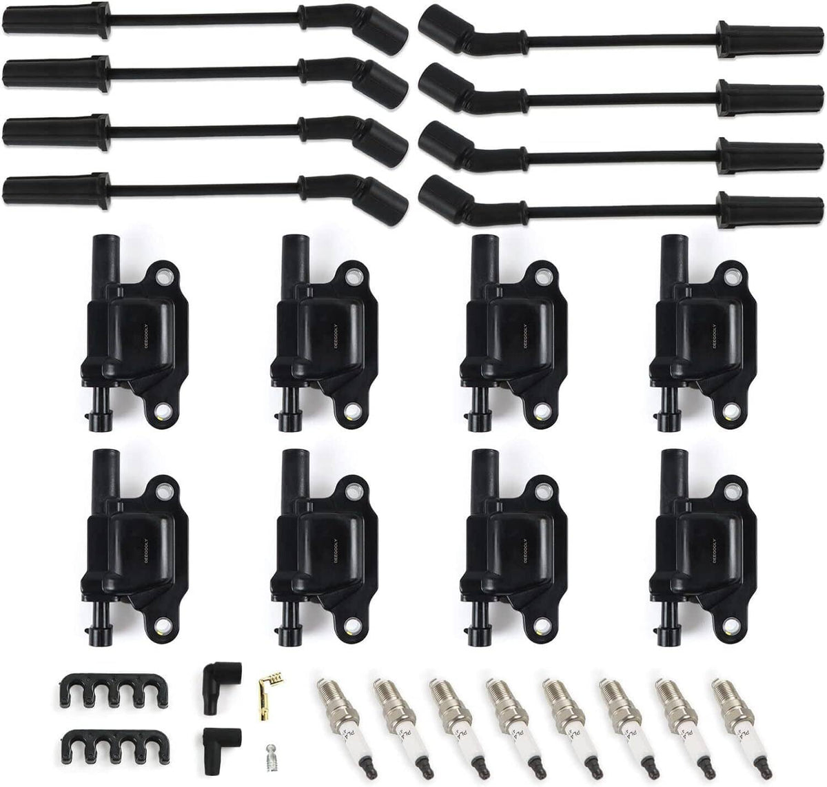 Bethesda Industrial 8 Pack UF413 Ignition Coils + 41-962 Spark Plugs + Spark Plug Wires For Chevy