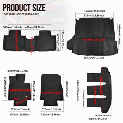 Bethesda Industrial For Toyota Highlander 2020-2025 Cargo Mats Floor Mats Backrest Mat Trunk Liners